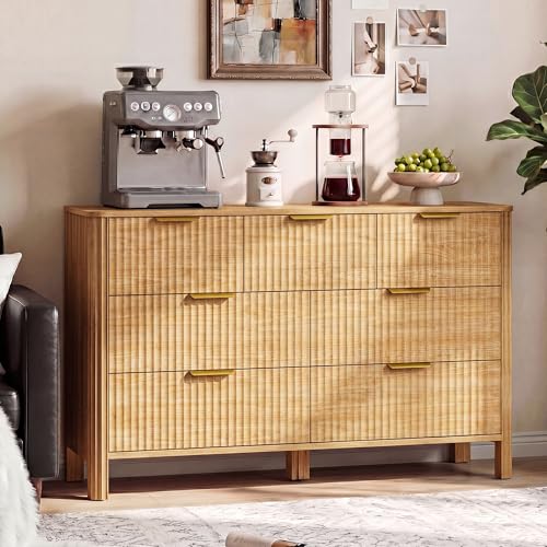 Image of Wodeer 7 Drawer Dresser for Bedroom, 47 inch Wide Wood Storage Cabinet with Fluted Design, Modern Chest of Drawers & TV Stand for Living Room, Nursery Clothing Organizer with Metal Slides, Anti-Tipping