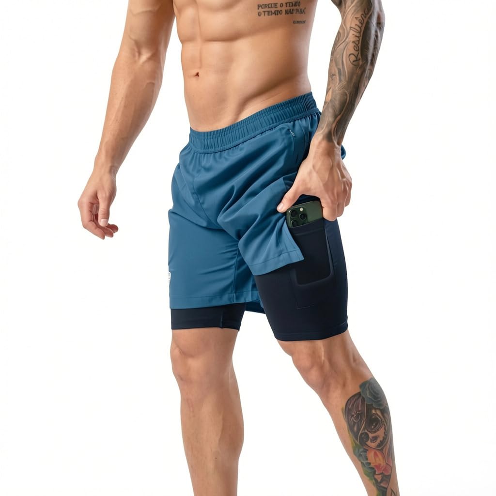 M-Intense Men's Compression Shorts –Poly-Spandex Training Shorts with Zipper Pocket & Built-in Compression Liner for Running, Workout & Active Wear-picture-11
