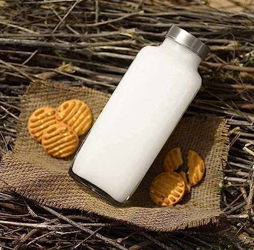 Image of Glass Water Bottle 1000ML Transparent Square Bottle with Air Tight Lid French Glass Jar for Fridge Kitchen Ideal for Storing Water, Milk, Juice, Smoothie