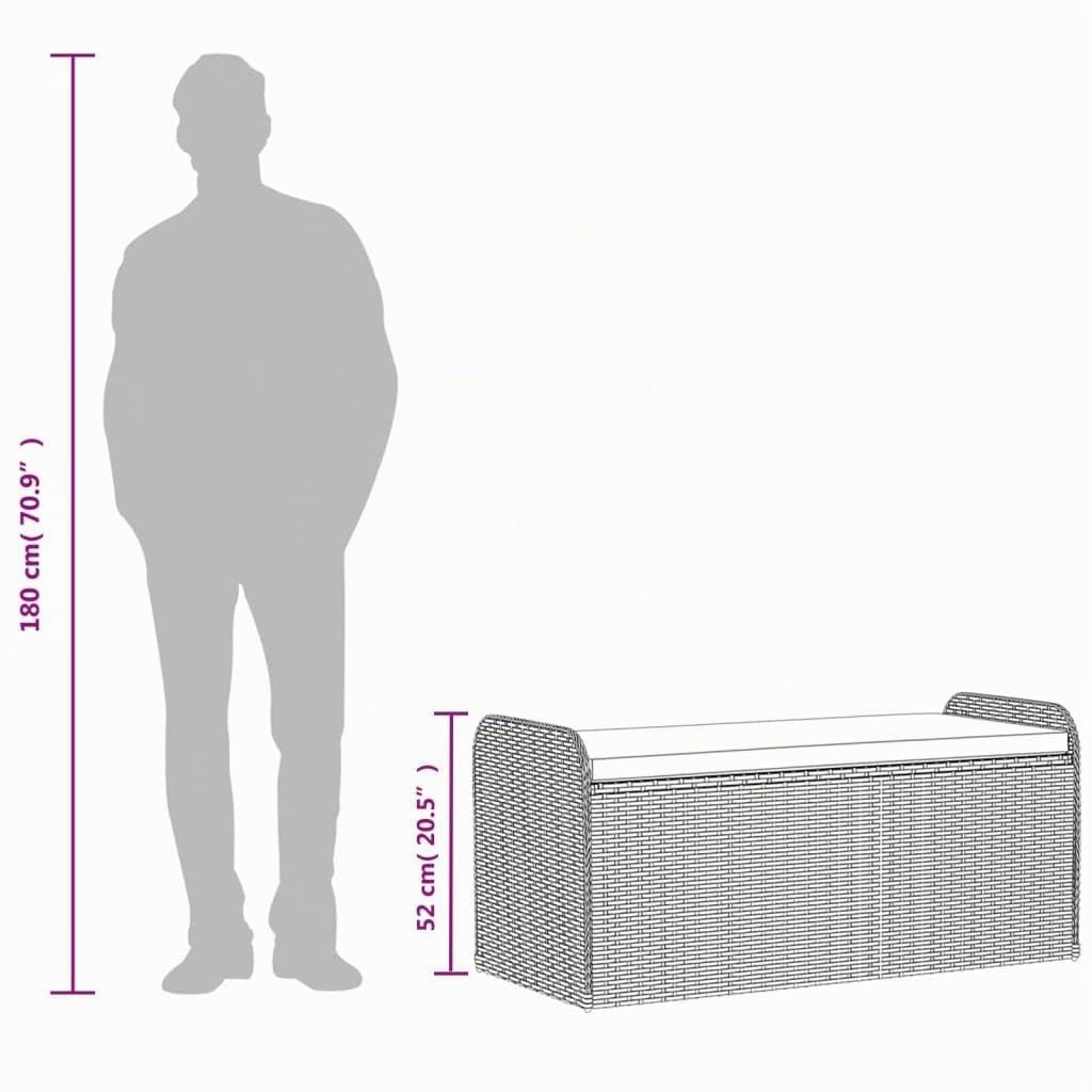 Banc de Rangement Extérieur avec Coussin, Coffre de Rangement en Résine Tressée pour Jardin Patio, 115 cm (Gris)