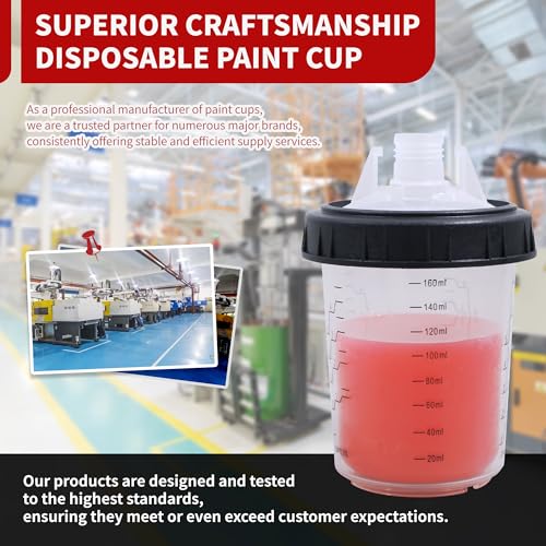 Image of Disposable Paint Gun Cups for Spray Gun, 6oz(160ML) 50 Liners Kit | 50 Pack Disposable Liners and Lids For HVLP & LVLP Automotive Spray Gun, Car Painting, and Furniture