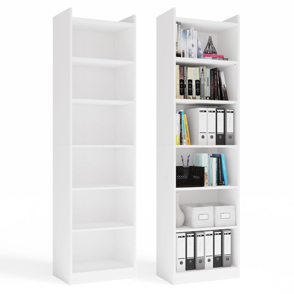 CDF Libreria Scaffale Colonna Ufficio Ripiano Libro Raccoglitore Bianco | 6 ripiani, pannello truciolare 16 mm, finitura opaco, 50x32x183 cm, montaggio fai da te, peso 28,5 kg, moderno, stretto, alto