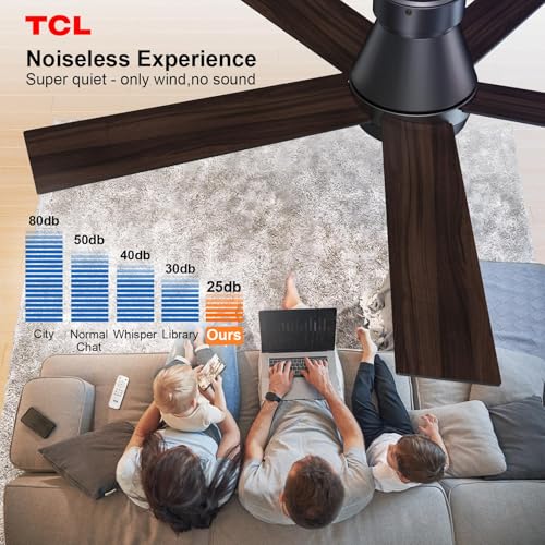 TCL 52" Ceiling Fan with Lights, Black Flush Mount Ceiling Fans with Remote Control, 6 Speeds DC Reversible, Dimmable, Noiseless, Low Profile Ceiling Fans for Bedroom thumbnail 5