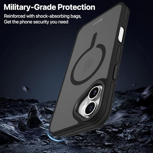 Image of eller sante Elementrix Back Cover Case for iPhone 16 Plus Scratch Resistant Camera Screen Protector TPU Shockproof 10ft Drop Protection Support Mag-Safe Wireless Charging- Black