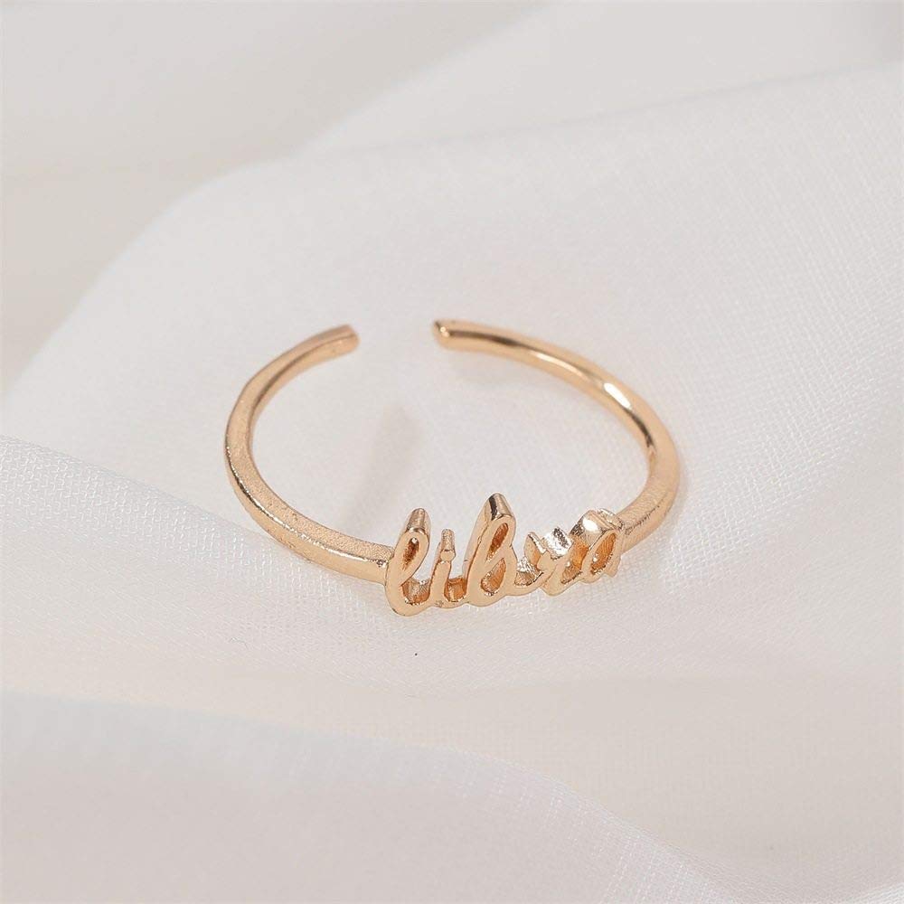 Open Ring For Women,Adjustable Elegant Simple Libra Constellation Ring Unisex Golden Jewelry Gifts For Weddings Prom Birthday Anniversary Promise
