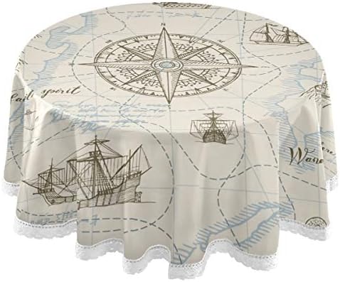 Dallonan Table Decoration for Party Christams Animal Deer Bear Penguin Round Table Cloth, Xmas Snowflakes Polyester White Lace Tablecloth Round Table 60 Inch for Dinner Table Decor