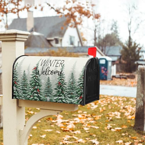 Image of Winter Welcome Mailbox Covers Magnetic Standard Size 21x18, Winter Cardinal Birds Decoration Mailbox Wraps Nature Snowy Forest Post Letter Box Cover for Home Garden Outdoor Yard