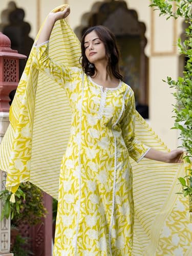 Image of PARTHVI Women Straight Floral Printed Kurta and Pant Set with Dupatta | Ethnic Set | Dupatta Set | Suit Set | Kurta Set | Wedding Suit Set