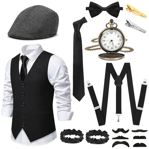 Spetsbst Disfraz de los años 20 para hombre, disfraz de carnaval (negro, M)
