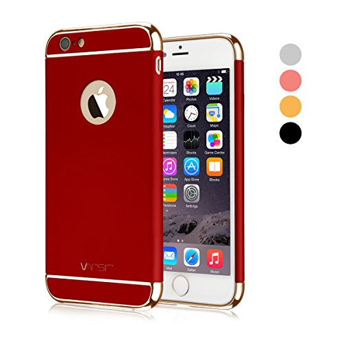 iPhone 6S Case, VANSIN 3 in 1 Ultra Thin and Slim Hard Case Coated Non Slip Matte Surface with Electroplate Frame for Apple iPhone 6 (2014) and iPhone 6s (4.7'')(2015) - Red