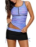 Roskiky Racerback Tankini Set mit angeähtem Rock und Reissverschluss am Oberteil Hellblau Größe XL