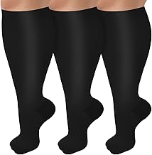 3 Pack Plus Size Compression Socks for Women & Men, Extra Wide Calf Knee High Stockings for Circulation Support
