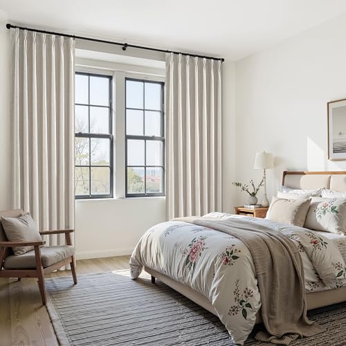 Image of Kitchen Blackout Curtains 45 Inch Length, Basement Curtains for Small Blackout 46 inch Window Treatment Flax Linen Cafe Thermal Insulated Energy Efficiency Drapes for Bedroom Bathroom (40 inchWx2 Panels)