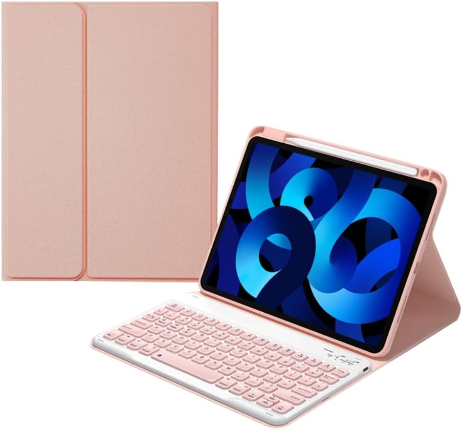 Keyboard Case for 2018 iPad 9.7 inch iPad 6th Gen, 2017 iPad 5th Gen iPad Air 2 9.7in Case with Keyboard Top Pencil Holder Concave Keys Detachable Keyboard Cover,Pink