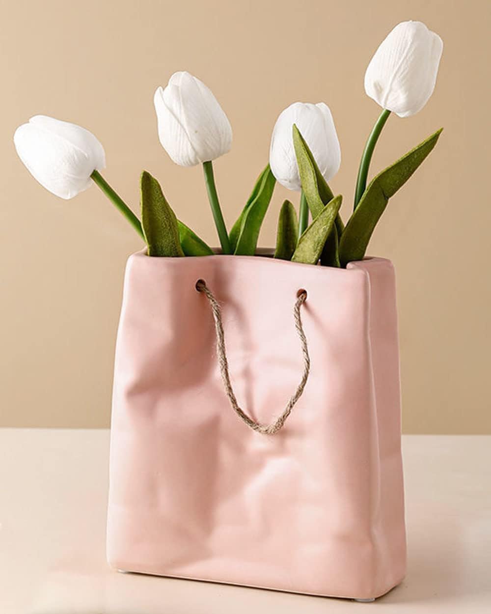 ANNISOKA Pink Ceramic Handbag Vase for Flowers,Decorative