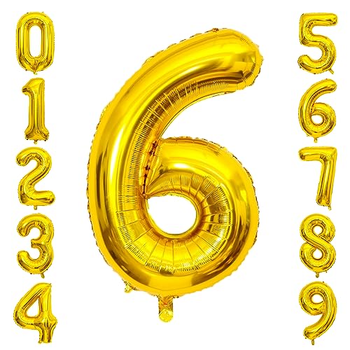 Image of Gold Number Balloons Birthday Balloons - Giant Gold Number 6 Balloon 40 inch, Numbers Balloon Birthday Decorations, Gold Party Supplies for Women Men