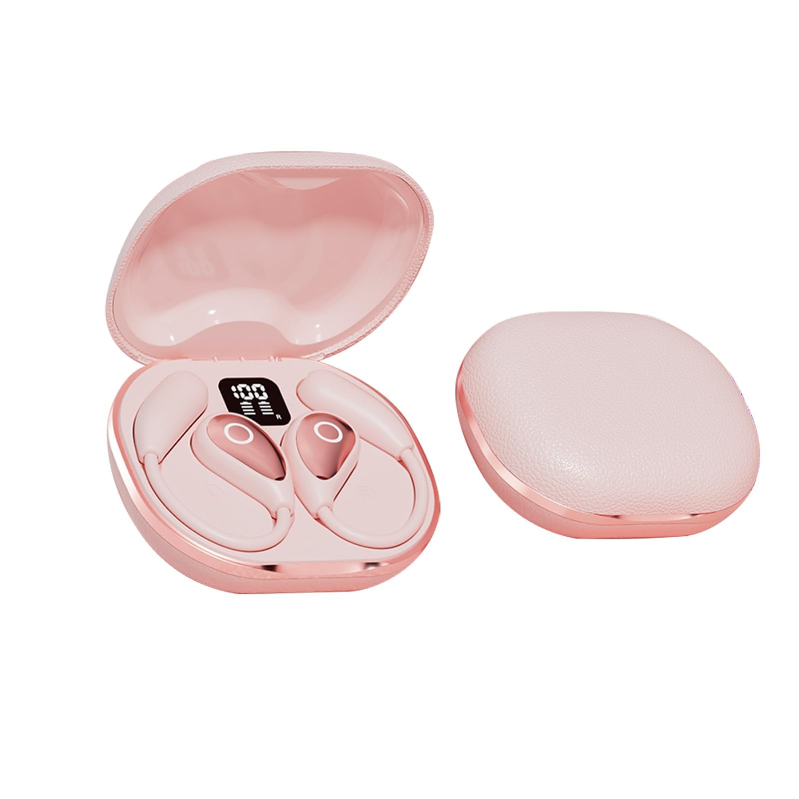 QJF Open Ear Earbuds Pink for Women, Bluetooth 5.4 Wireless Headphones for Small Ears, Air Conduction Comfort Fit, 50H Playtime, IP54 Sweatproof,