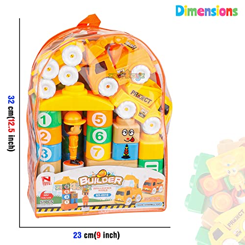 Image of Zest 4 Toyz Building Blocks for Kids 57 Pieces Construction Toy Vehicle Puzzle Game Creative Building Set Educational Toy Activity Blocks Brain Development Toy for Boys Girls 3+ Years