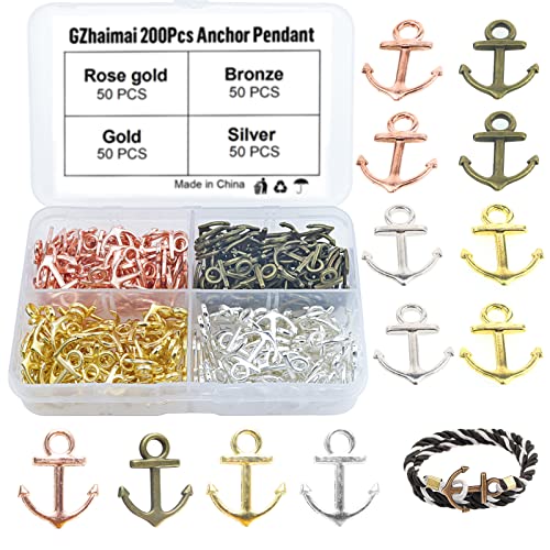 BKO GZhaimai 200 Stk Anker Anhänger, Anker Deko Charm 4 mm Loch Charm...