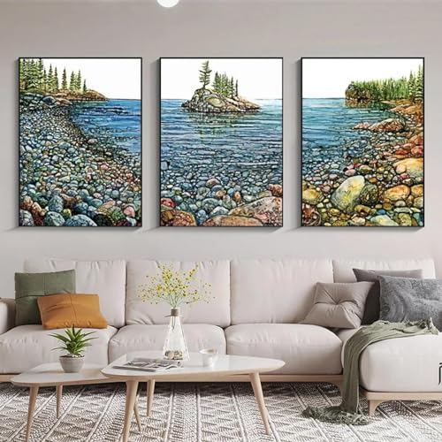 Images d'art mural dsdsgog triptyque de rivière pour habiller un mur vide