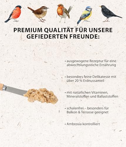 Dehner Natura Premium Wildvogelfutter, Erdnuss-Aufstrich, Erdnussbutter im Eimer, Ganzjahresfutter energiereich, hochwertiges Vogelfutter für Wildvögel, 2 kg