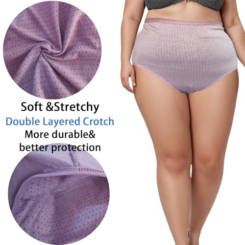 Women's Plus Size Cotton Underwear Panties High Waisted Briefs 7-Pack XL-6XL Point Print Ladies Panties3