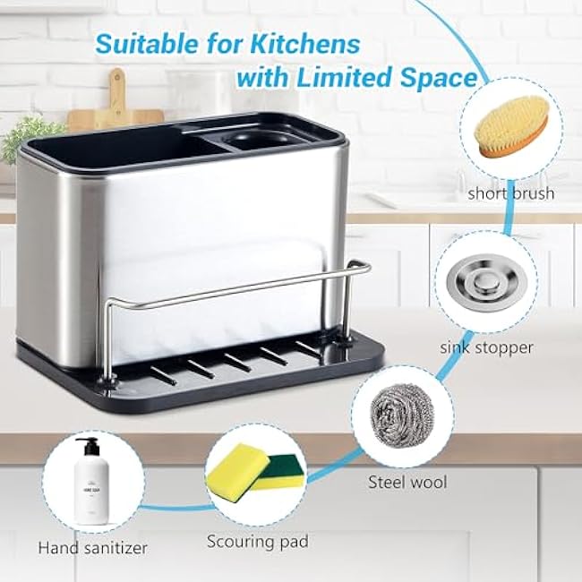 Caddy Sponge Holder for Kitchen Sink, Stainless Steel Kitchen Sink Organizer