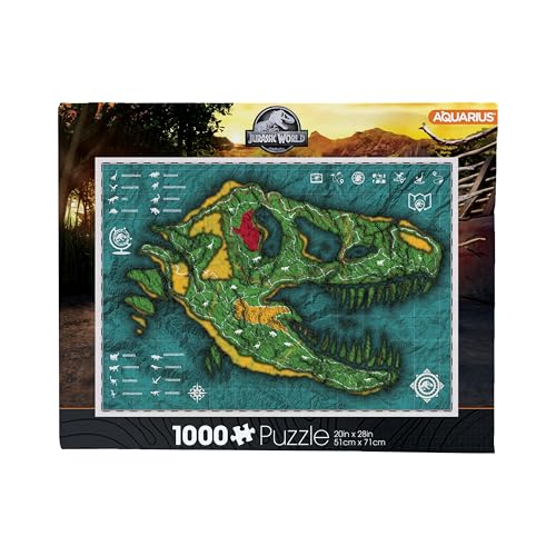 AQUARIUS Jurassic World Map Puzzle (1000 Piece Jigsaw Puzzle) - Officially Licensed Jurassic World Merchandise & Collectibles - Glare Free - Precision Fit, 22'' x 28''