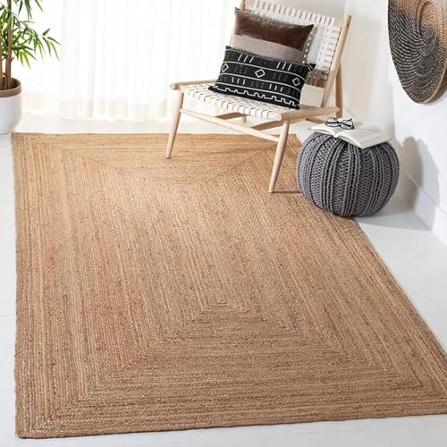 FRELISH DECOR Handwoven Jute Area Rug - 4x6 Feet Natural Yarn - Rustic Vintage Beige Braided Reversible Rectangular Rugs for Bedroom - Kitchen - Living Room - Farmhouse (4' x 6')