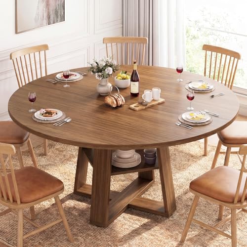 DUMOS Extendable Round Dining Table for 4-8 Kitchen Table Storage Shelf