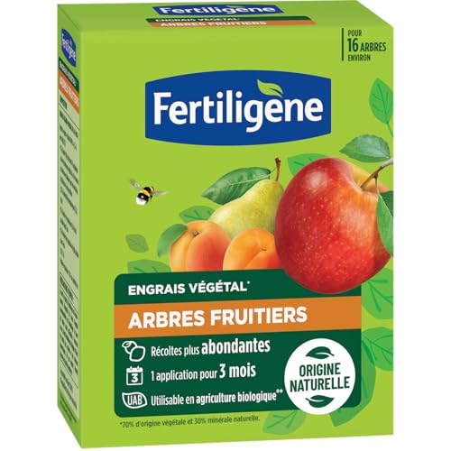 FERTILIGENE FEGFRUI12 - Engrais Végétal des Arbres Fruitiers 1,2 kg - Des récoltes plus abondantes - Seulement 1 application en 3 mois - Jusqu'à 16 arbres environ - Produit 100% naturel avec zéolite