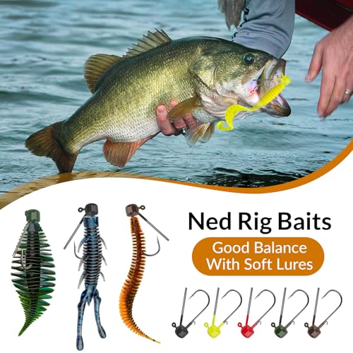 QualyQualy Ned Rig Jig Heads, Ned Rig Baits Kit for Bass Fishing, Crappie Jig Heads Mushroom Head Jigs Fishing Hooks Weedless 5 Popular Colors 25PCS, 1/8oz 1/6oz 1/5oz by QualyQualy - Image 2