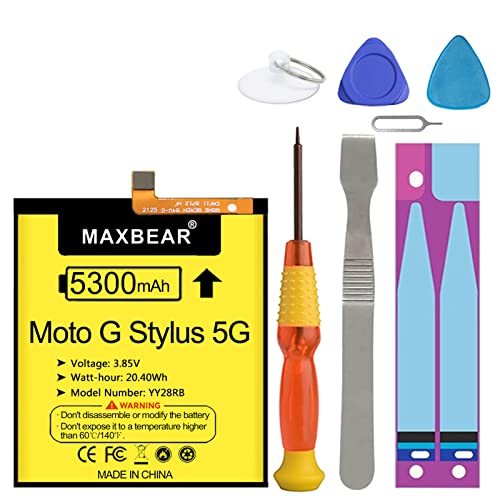 Image of MAXBEAR Moto G Stylus 5G Battery, (Upgraded) 5300mAh 3.85V Li-Polymer Replacement Battery for Motorola Moto G Stylus 5G 2021 MD50 XT2131 with Repair Tool Kit