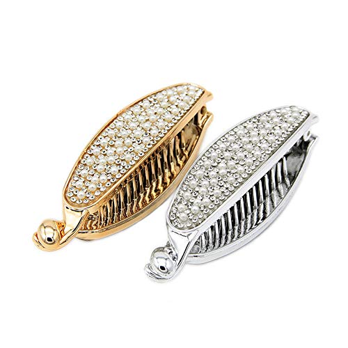 2pcs Banana Hair Clips Classic Hair Combs Ponytail Holder Grips Clamp Accessory Hair Styling Girls Ladies Women Gold and Silver