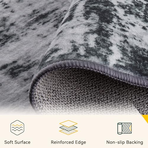 Washable Area Rugs 6'x9' Non-Slip Modern Abstract Soft for Living Room Entryway Bedroom Nursery, Print Pattern, Black Gray
