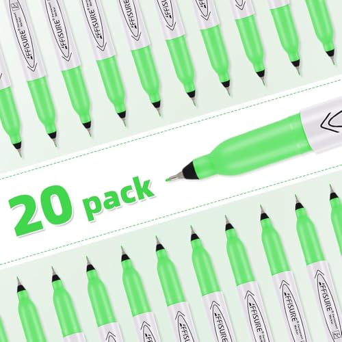 Image of Green Ultra Fine Point Permanent Markers, 20 Pack, 0.4 mm, Precision Extra Fine Tip for Detailed Writing, Art, Crafts & Labeling on Paper, Plastic, Glass, Metal, Waterproof, Fade-Resistant Ink