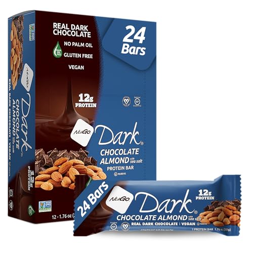 Image of NuGo Dark Chocolate Almond with Sea Salt, 12g Protein Bar, Vegan, Gluten Free, Non-GMO, Kosher Pareve, 24 Count