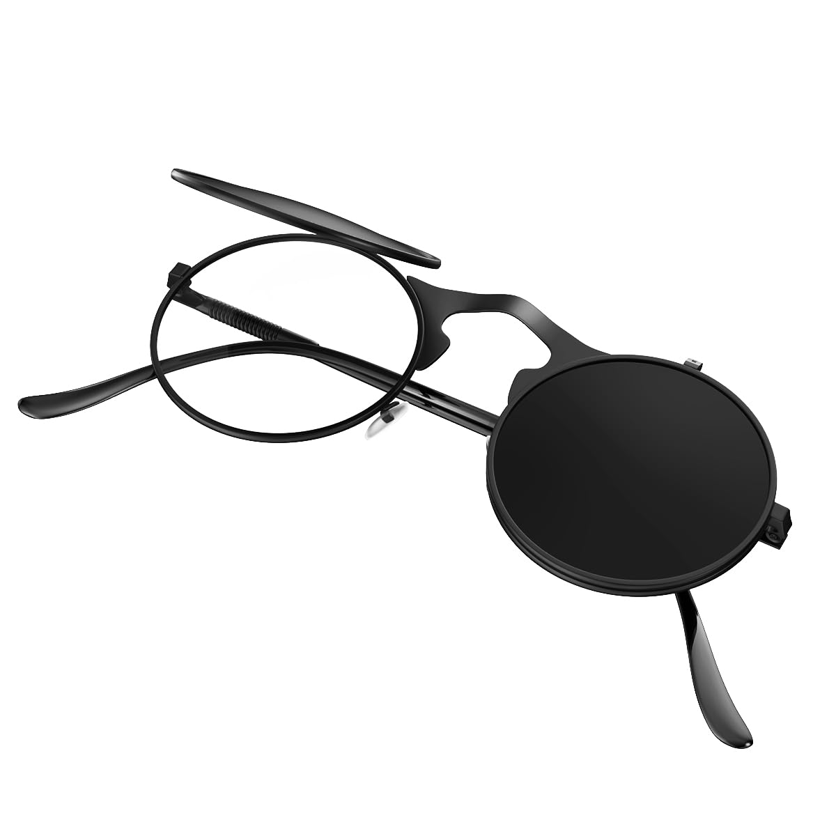 Unisex Retro 80s/90s Flip-Up Round Sunglasses Steampunk Rave Shades with Double Lenses