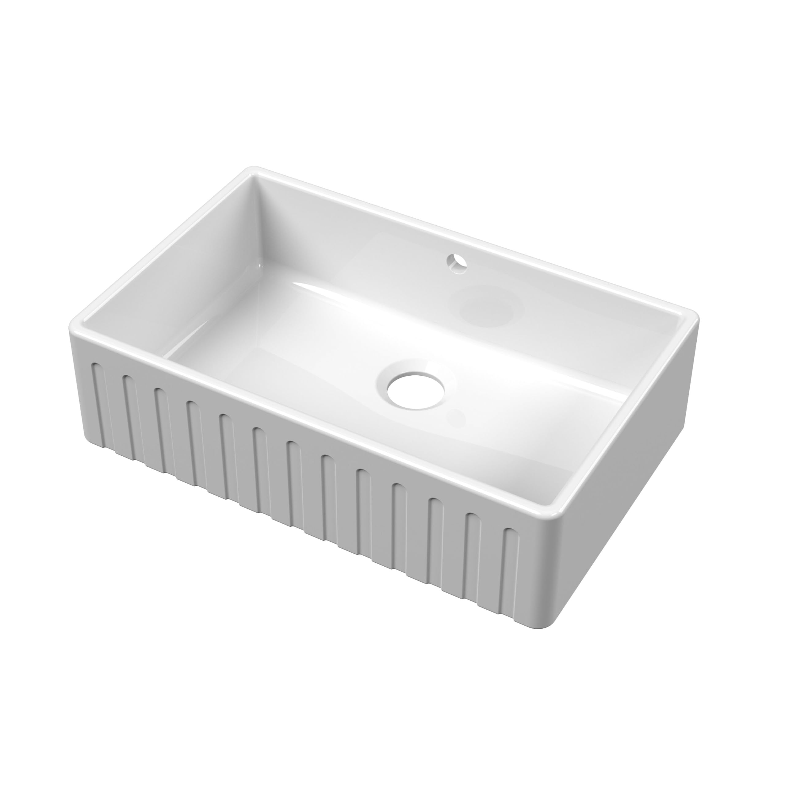 Balterley White Fireclay Kitchen 1 Bowl Fluted Front Butler Sink with Overflow