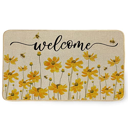 Geeory Coreopsis Welcome Decorative Door Mat Honeybee Decorations Floor Mat Spring Summer Farmhouse Home Seasonal Decor For Frontdoor Indoor Outdoor Entrance - 17X29Inch Gk003 #TOP2