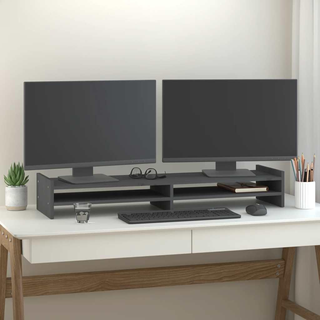 Supporto per monitor in legno massiccio, 100 x 27 x 15 cm, in legno di pino, per lavoro ergonomico in ufficio, casa, gaming, organizer da scrivania