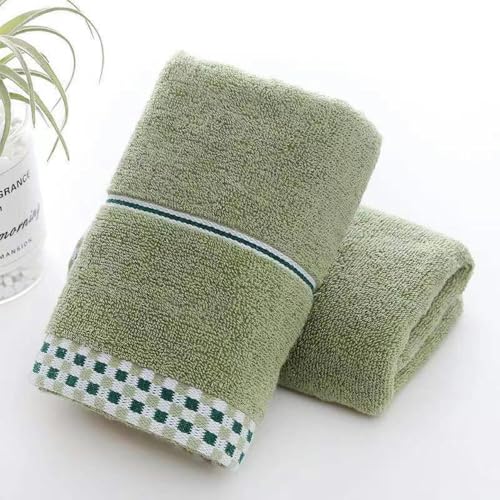 MEKPAM Lot De 2 Serviettes De Toilette en Pur Coton, Serviette De Toilette en Coton Jacquard, Motif Pied-De-Poule, Vert
