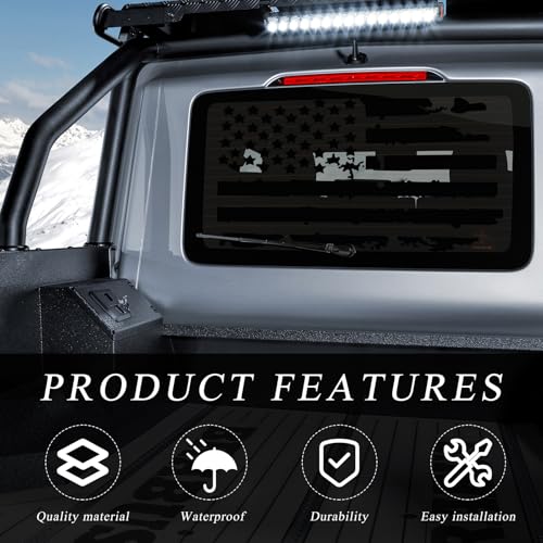 Image of Wevdn Distressed American Flag Sticker, 16.9 inch x 30.7 inch Waterproof Patriotic Old Glory Military Grunge Sticker, Universal Car Door Wall Window Windshield Decoration Sticker (Black)