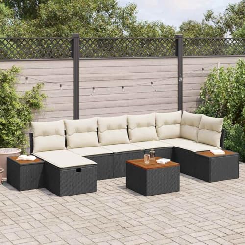 QJBSAVVA Gartensofa Schwarz 55x62x69 cm Poly-Rattan 8-teiliges...