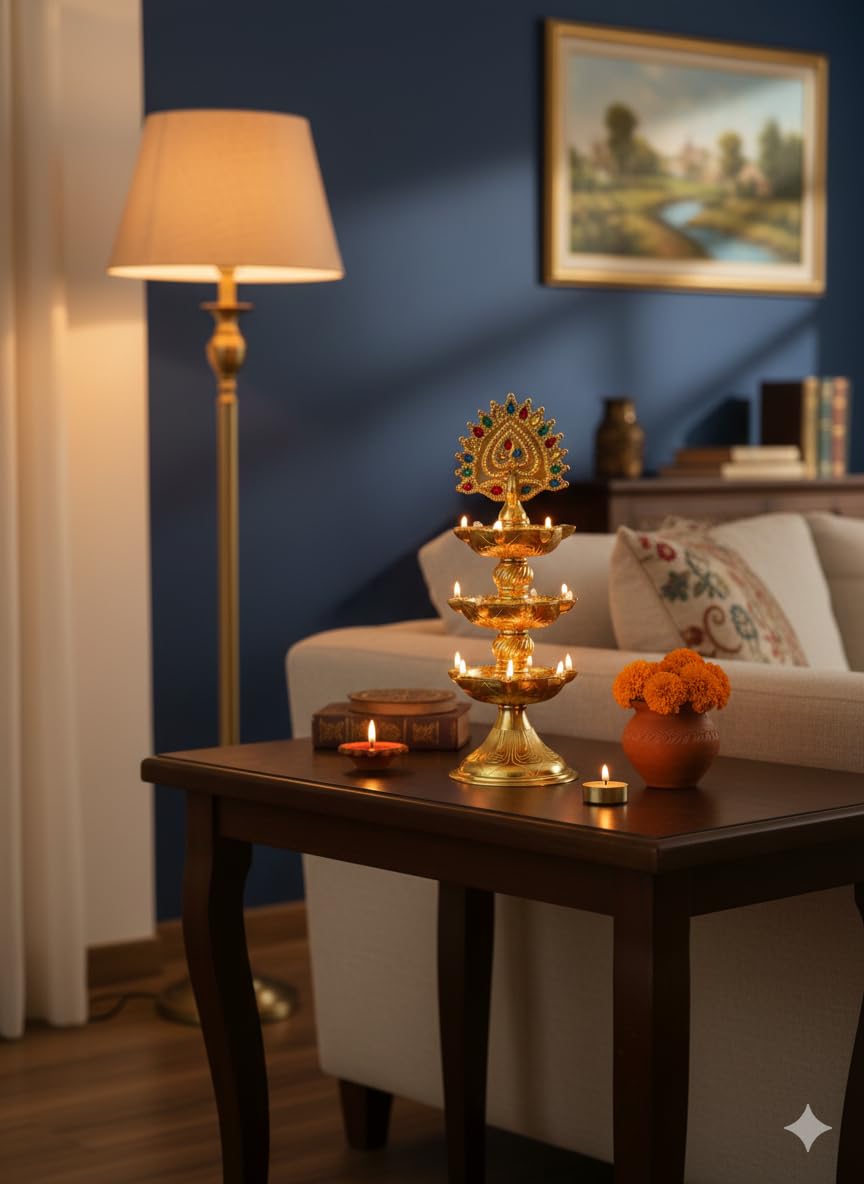 Photo 1 of AVOXA 3-Layer Electric Peacock Diya Lamp - Gold