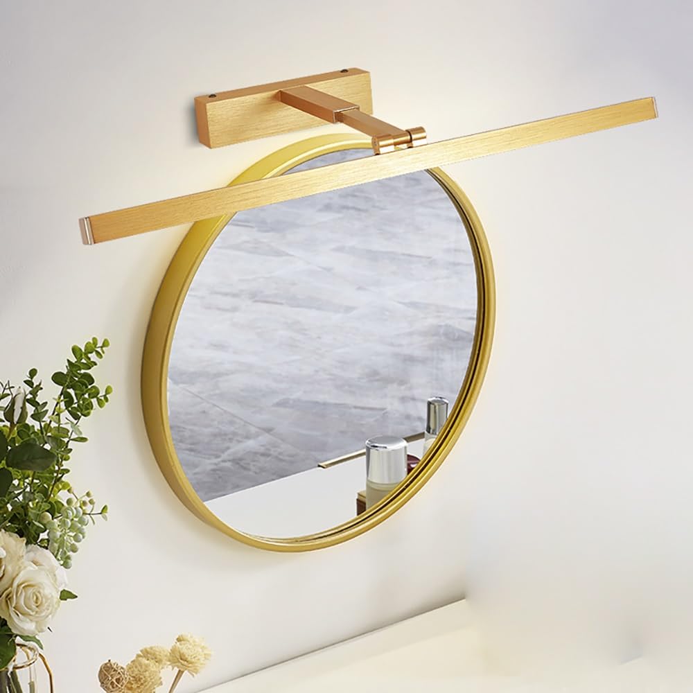 Lampada Specchio Bagno Oro LED Lineare, Applique Bagno Estensibile Rotabile Luce per Specchio Design Minimalista Rasatura Trucco(White,60cm/23.62in)