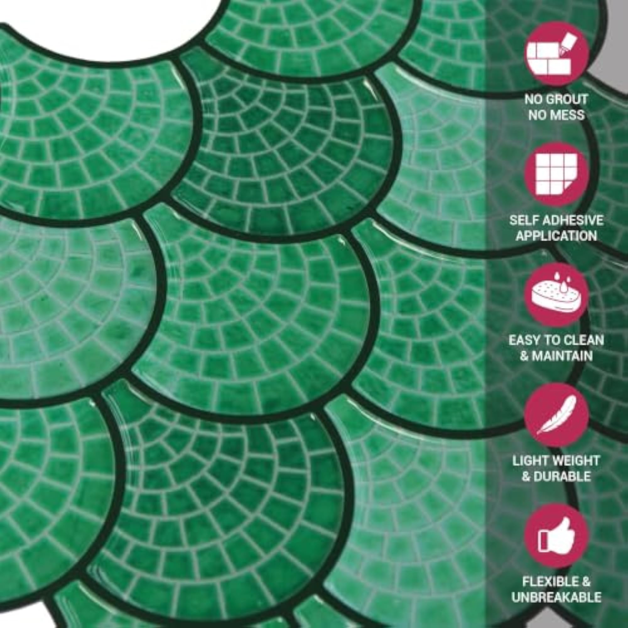 Emerald Green Fish Scale Peel & Stick Tile, Jade Mosaic Backsplash