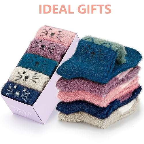 Image of SISOSOCK 5 Pairs Fuzzy Soft Cozy Comfortable Socks for Women, Casual Sleep Comfy Socks, Perfect Warm Winter Gifts for Women