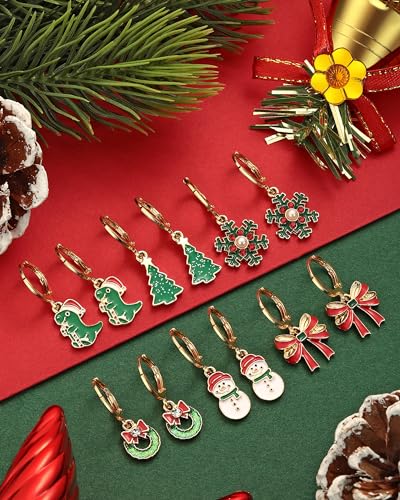 16Pairs Hypoallergenic Halloween Christmas Earrings for Women Teen Girls Thanksgiving Xmas Dangle Hoop Earrings Set Bat Ghost Pumpkin Christmas Tree Snowflake Squirrel Maple Leaf Fall Holiday Jewelry (Holiday Earrings Set)4