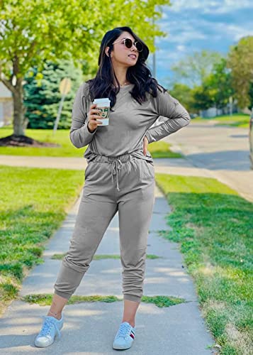 Image of PRETTYGARDEN Women's Two Piece Outfit Short Sleeve Pullover with Drawstring Long Pants Tracksuit Jogger Set